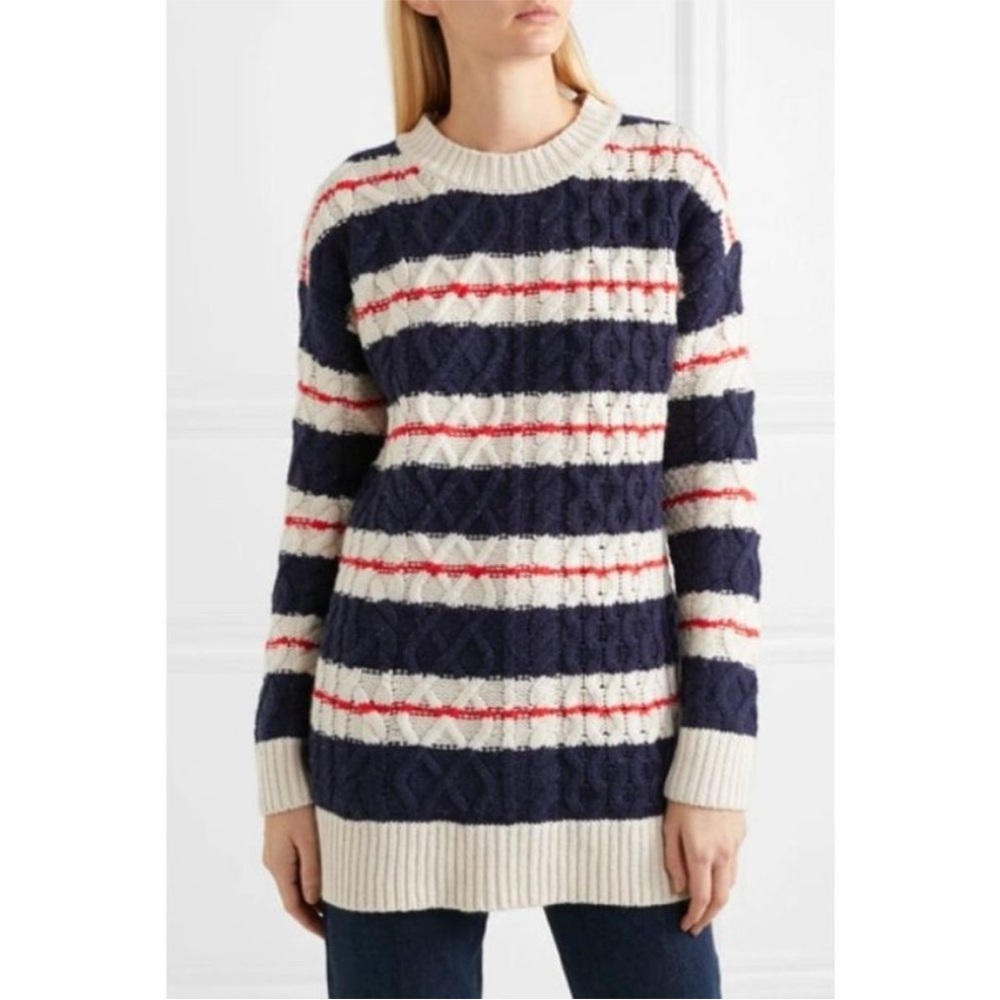 J. Crew Blue Stripe Merino Wool Blend Gabby Cable Knit Tunic Sweater  MEDIUM NWT - Picture 3 of 10